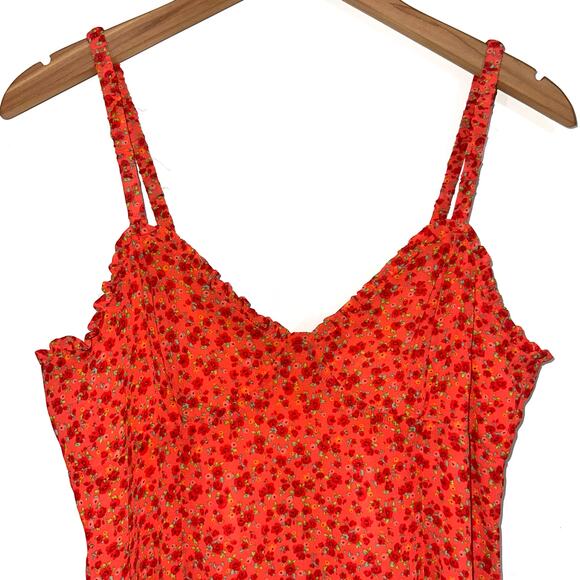 NWT Wild Fable Chiffon Vibrant Orange Floral Slip Mini Dress Size Medium - Picture 4 of 14